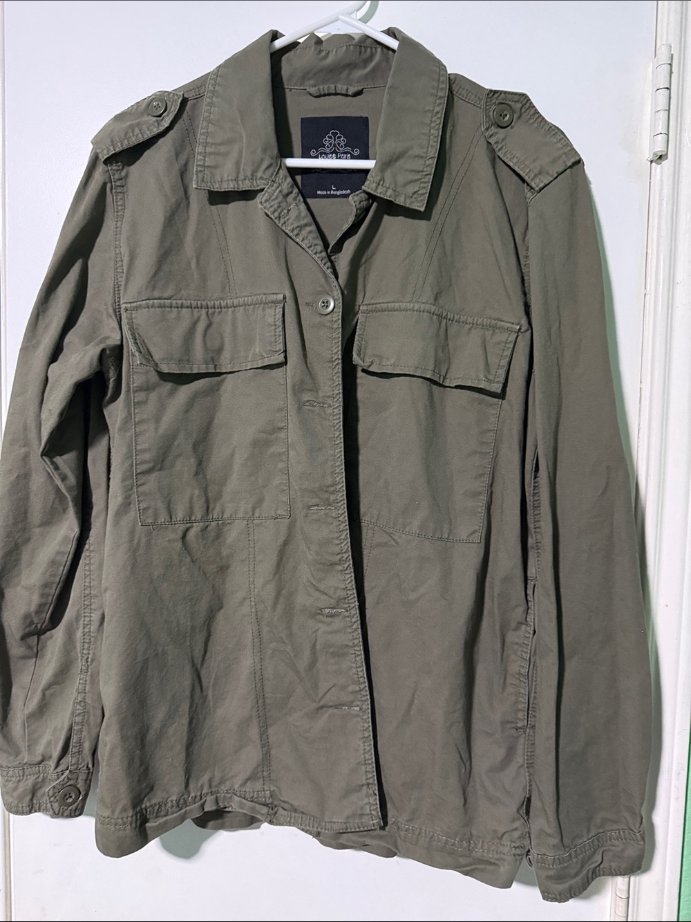 Women’s Olive Utility Jacket with Button Flap Pockets